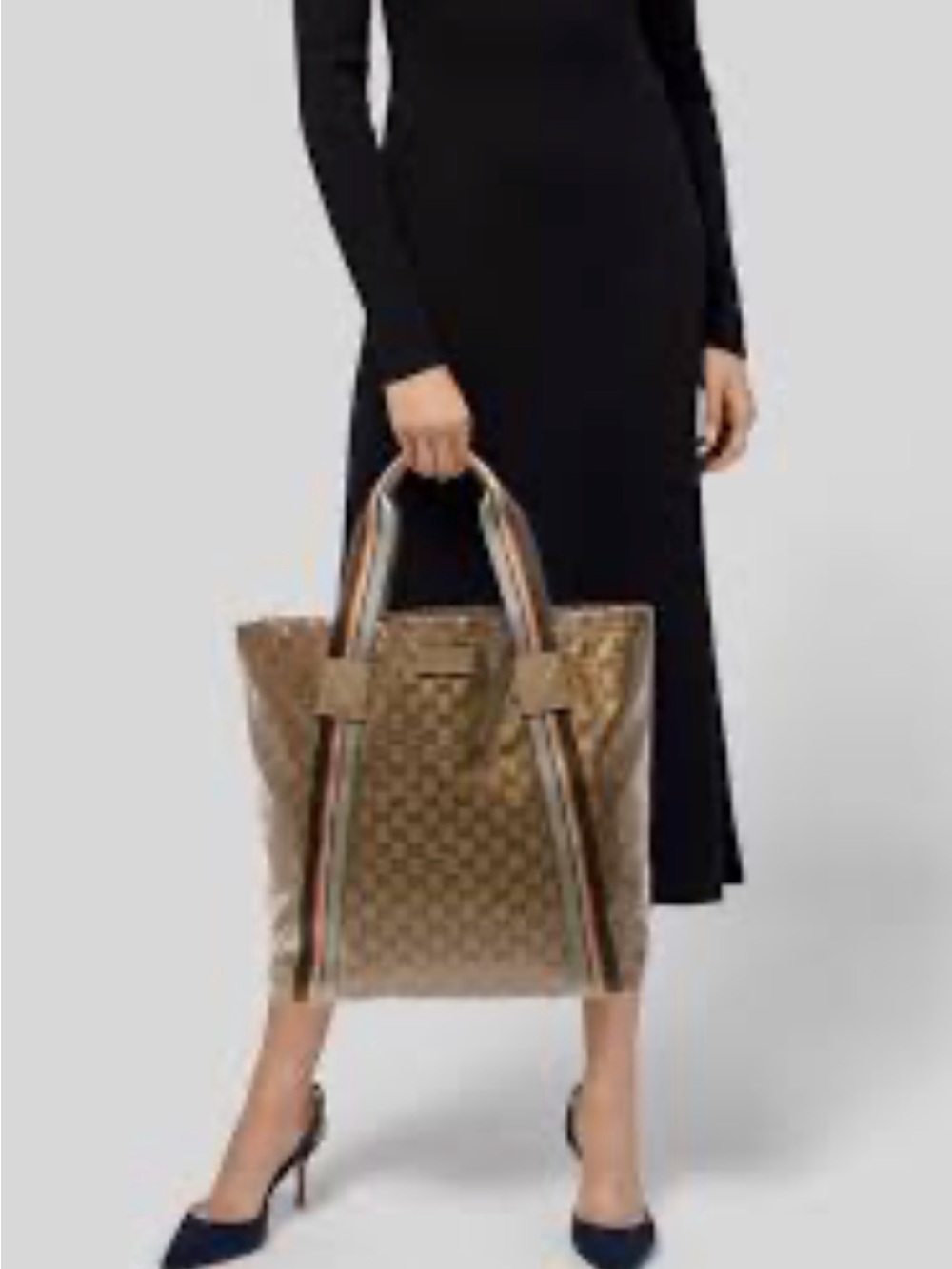 GUCCI Vintage Crystal Coated Canvas GG Logo Web Tote Bag - Picture 2 of 16